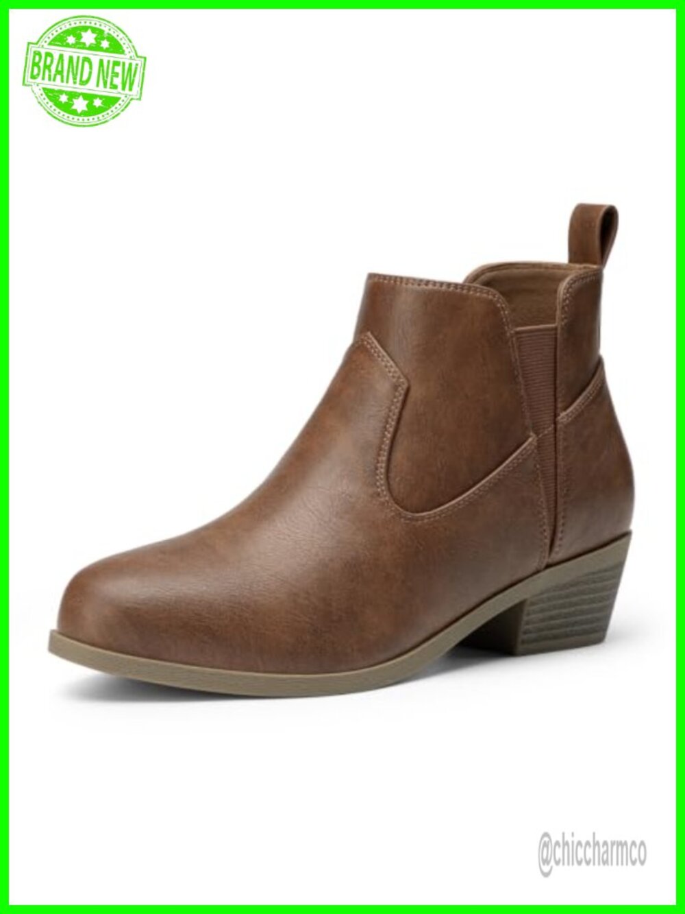 Women's Chunky Low Heel Slip On Short Ankle Boots Faux Leather